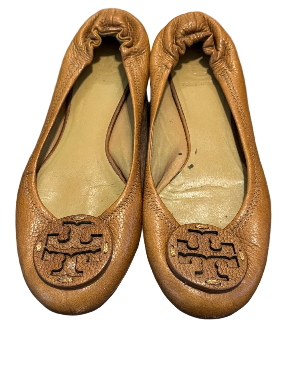 Tory Burch Tan Leather Logo Ballet Flats Size 9 - Picture 1 of 7